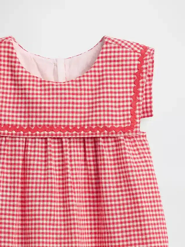 Miminka a Batolata lněné a bavlněné šaty v námořnickém stylu s kostkovaným vzorem