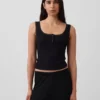 Mini žebrované krajkové pyžamové tílko s výstřihem Henley