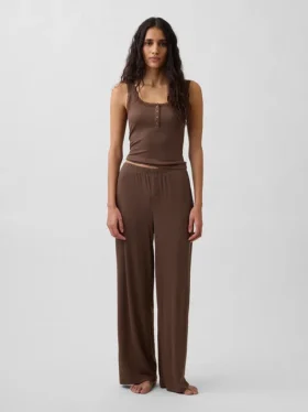Mini žebrované krajkové pyžamové tílko s výstřihem Henley