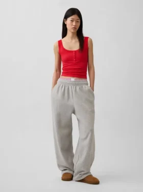 Mini žebrované krajkové pyžamové tílko s výstřihem Henley