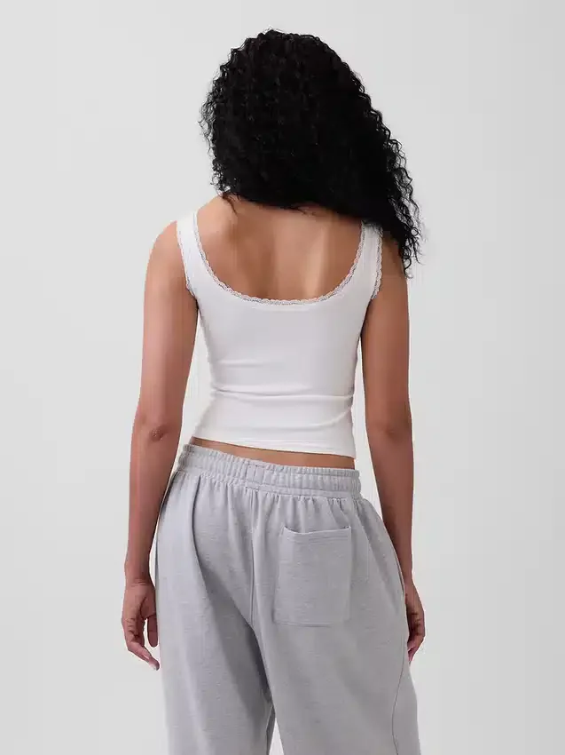 Mini žebrované krajkové pyžamové tílko s výstřihem Henley