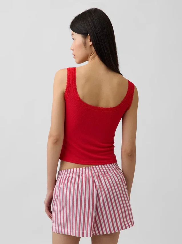 Mini žebrované krajkové pyžamové tílko s výstřihem Henley