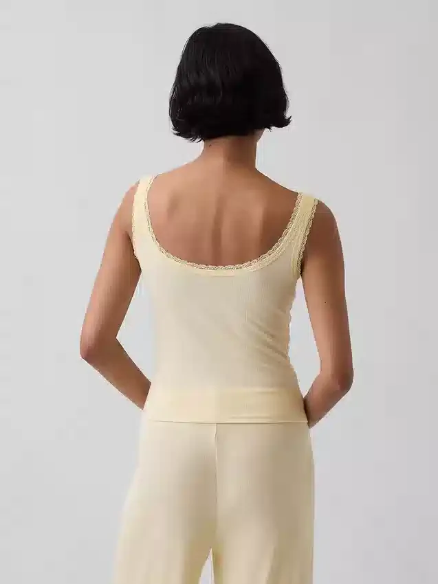 Mini žebrované krajkové pyžamové tílko s výstřihem Henley