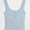 Mini žebrované krajkové pyžamové tílko s výstřihem Henley