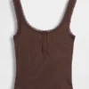 Mini žebrované krajkové pyžamové tílko s výstřihem Henley