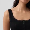 Mini žebrované krajkové pyžamové tílko s výstřihem Henley