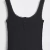 Mini žebrované krajkové pyžamové tílko s výstřihem Henley