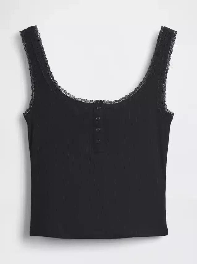 Mini žebrované krajkové pyžamové tílko s výstřihem Henley
