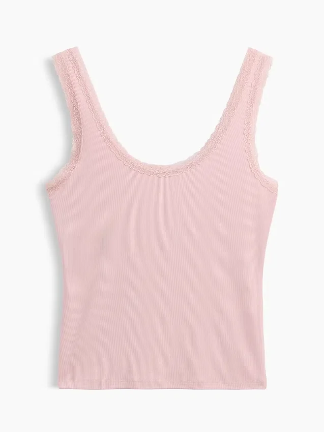 Mini žebrované pyžamové tílko s krajkovým lemem