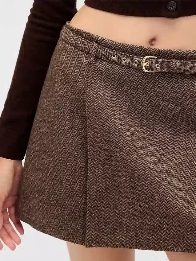 Mini sukně-šortky s plisováním ze směsi vlny