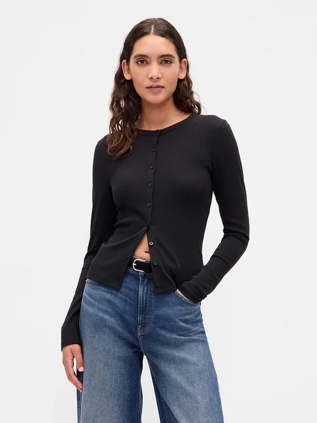 Moderní kardigan s kulatým výstřihem