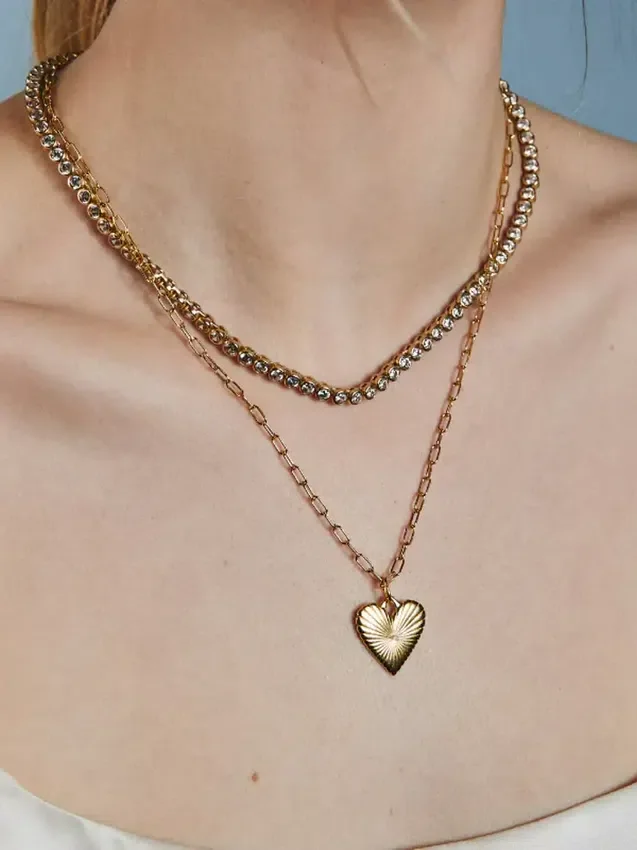 Náhrdelník Hart Small Ribbed Heart of Gold