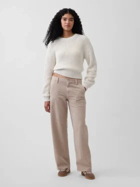 Nízký pas, volné khaki kalhoty ve stylu 90. let