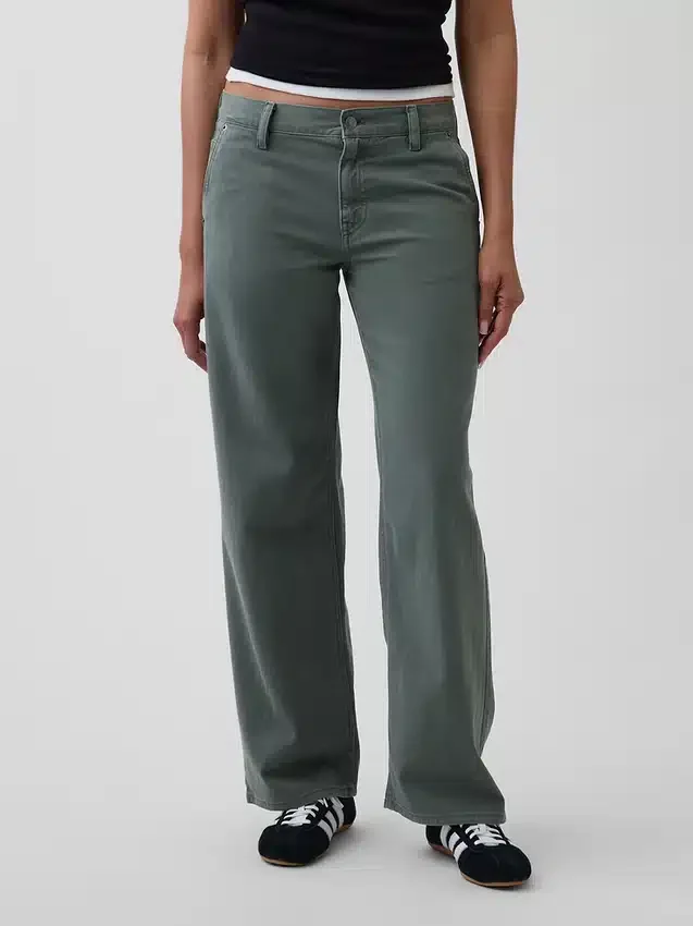 Nízký pas, volné khaki kalhoty ve stylu 90. let