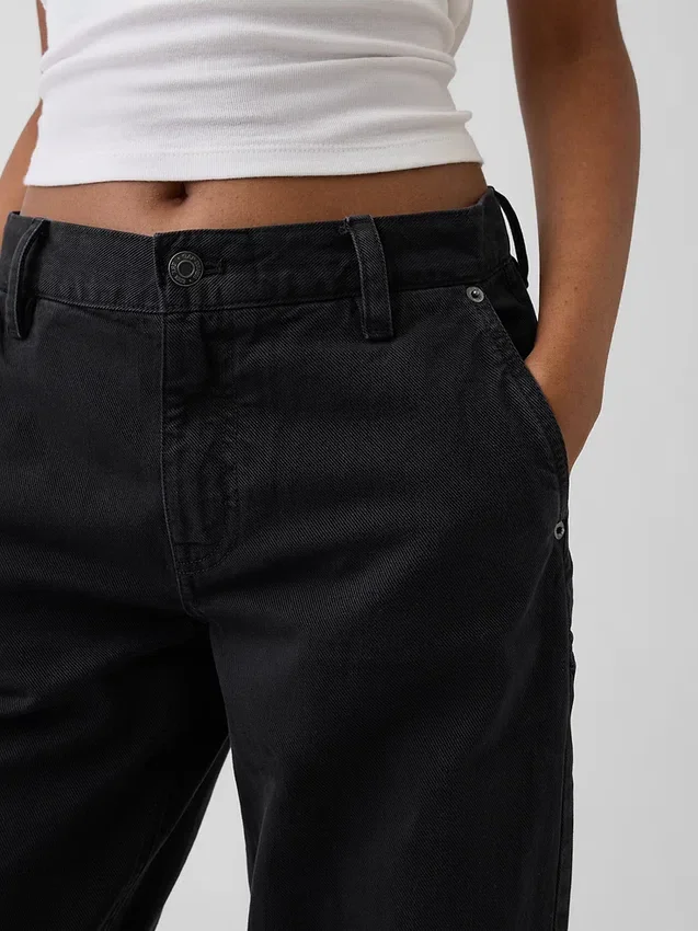 Nízký pas, volné khaki kalhoty ve stylu 90. let