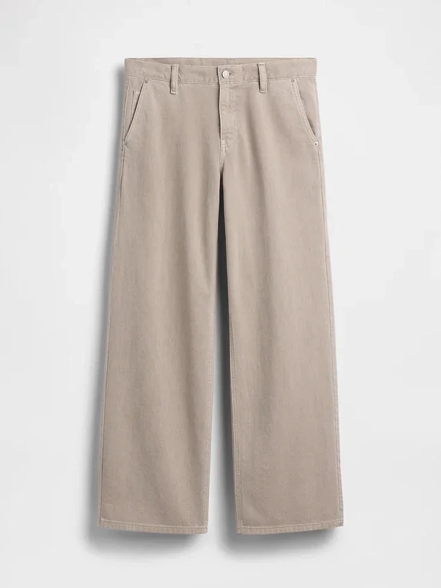Nízký pas, volné khaki kalhoty ve stylu 90. let
