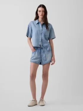 Šortky Easy Dolphin z ultrajemného denimu se středně vysokým pasem