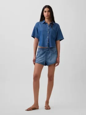 Šortky Easy Dolphin z ultrajemného denimu se středně vysokým pasem