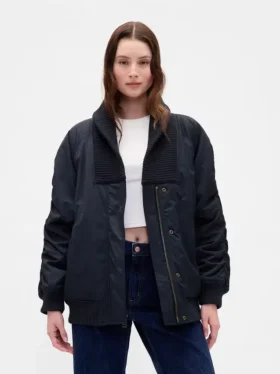 Oversized bomberová bunda s pleteným lemem