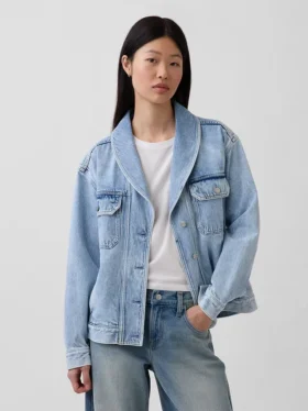 Oversized džínová bunda se šálovým límcem