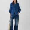 Oversized košile bez límečku z bavlněné gázové džínoviny