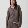 Oversized mikina s kapucí a zipem v pleteném vzoru „Shaker Stitch“ z materiálu CashSoft