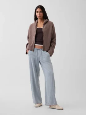 Oversized mikina s kapucí a zipem v pleteném vzoru „Shaker Stitch“ z materiálu CashSoft