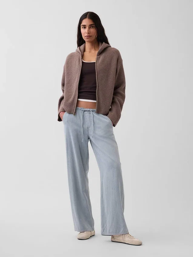 Oversized mikina s kapucí a zipem v pleteném vzoru „Shaker Stitch“ z materiálu CashSoft