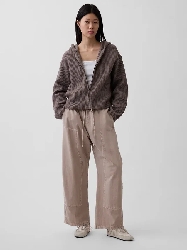 Oversized mikina s kapucí a zipem v pleteném vzoru „Shaker Stitch“ z materiálu CashSoft
