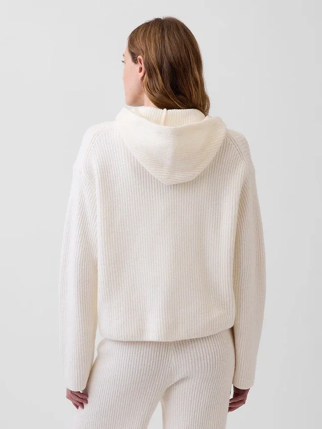 Oversized mikina s kapucí a zipem v pleteném vzoru „Shaker Stitch“ z materiálu CashSoft