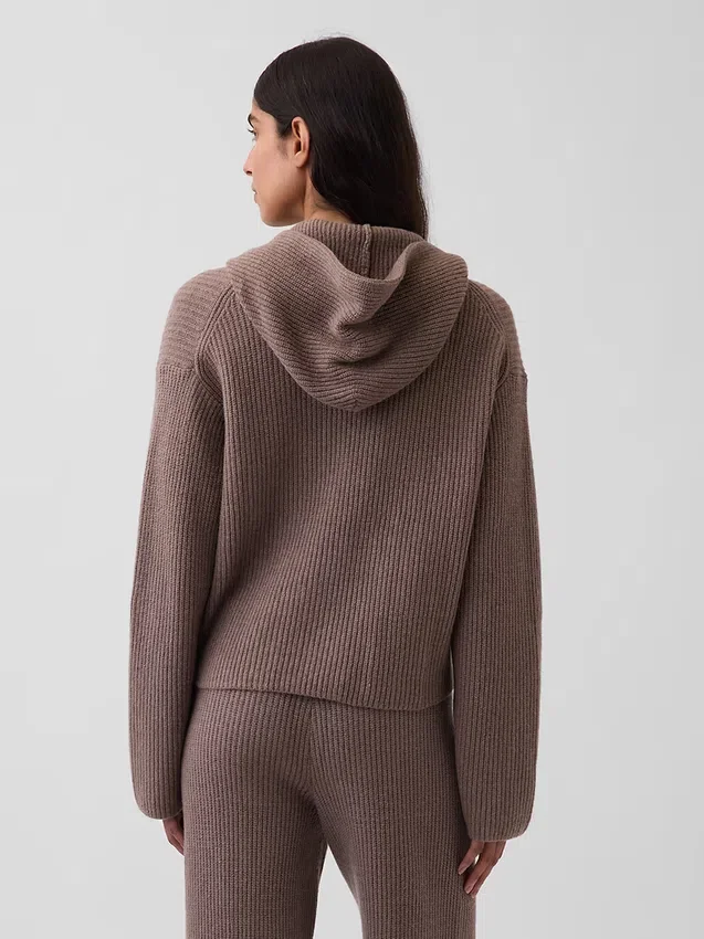Oversized mikina s kapucí a zipem v pleteném vzoru „Shaker Stitch“ z materiálu CashSoft