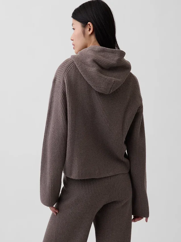 Oversized mikina s kapucí a zipem v pleteném vzoru „Shaker Stitch“ z materiálu CashSoft