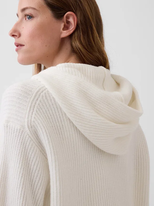 Oversized mikina s kapucí a zipem v pleteném vzoru „Shaker Stitch“ z materiálu CashSoft