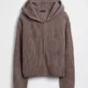 Oversized mikina s kapucí a zipem v pleteném vzoru „Shaker Stitch“ z materiálu CashSoft