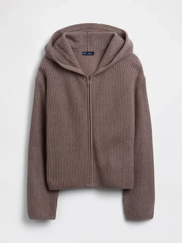 Oversized mikina s kapucí a zipem v pleteném vzoru „Shaker Stitch“ z materiálu CashSoft