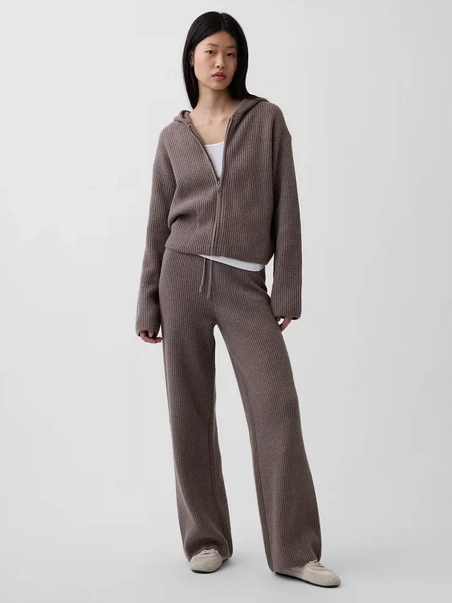 Oversized mikina s kapucí a zipem v pleteném vzoru „Shaker Stitch“ z materiálu CashSoft