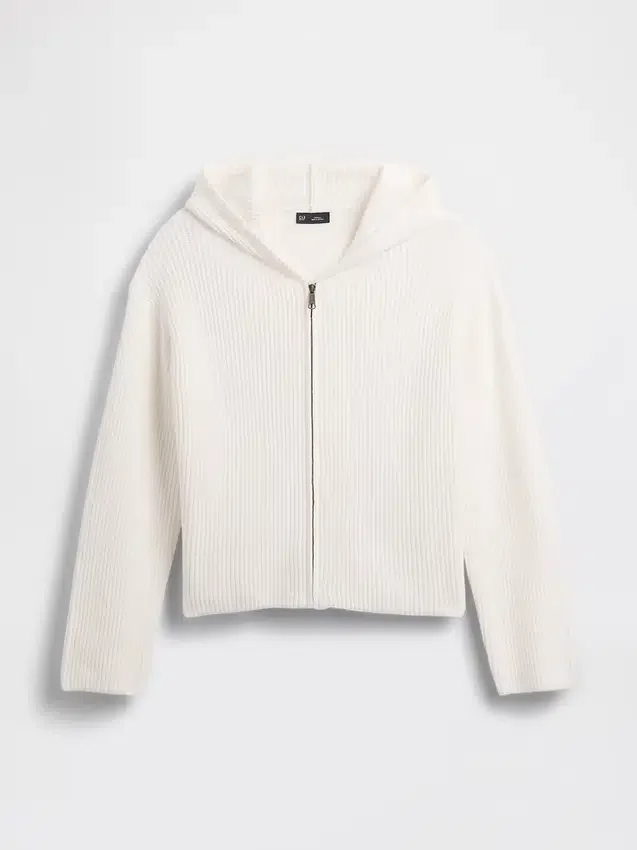 Oversized mikina s kapucí a zipem v pleteném vzoru „Shaker Stitch“ z materiálu CashSoft