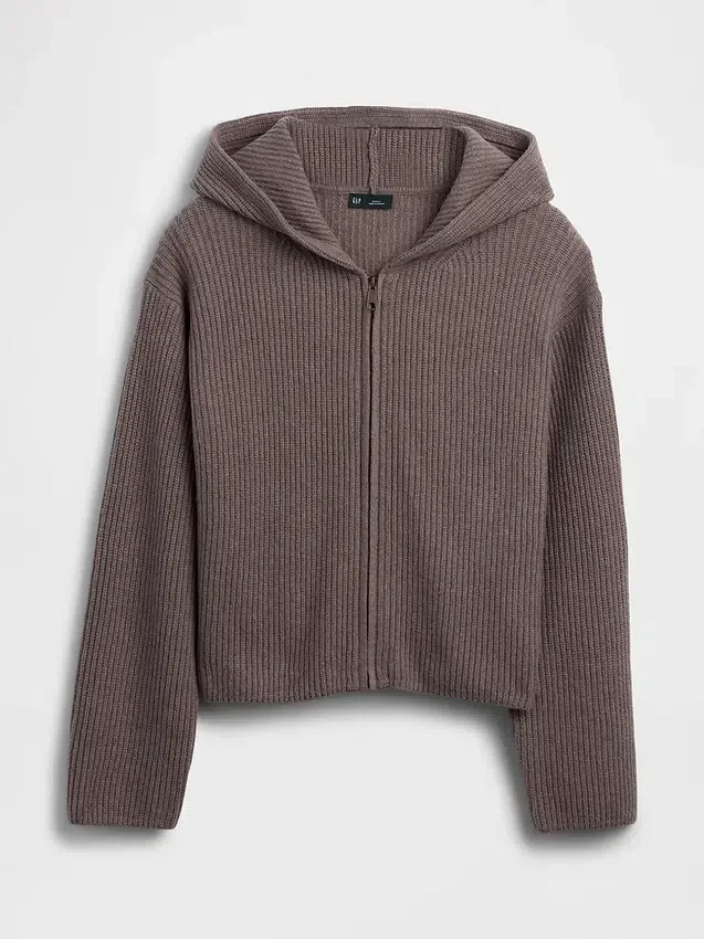 Oversized mikina s kapucí a zipem v pleteném vzoru „Shaker Stitch“ z materiálu CashSoft