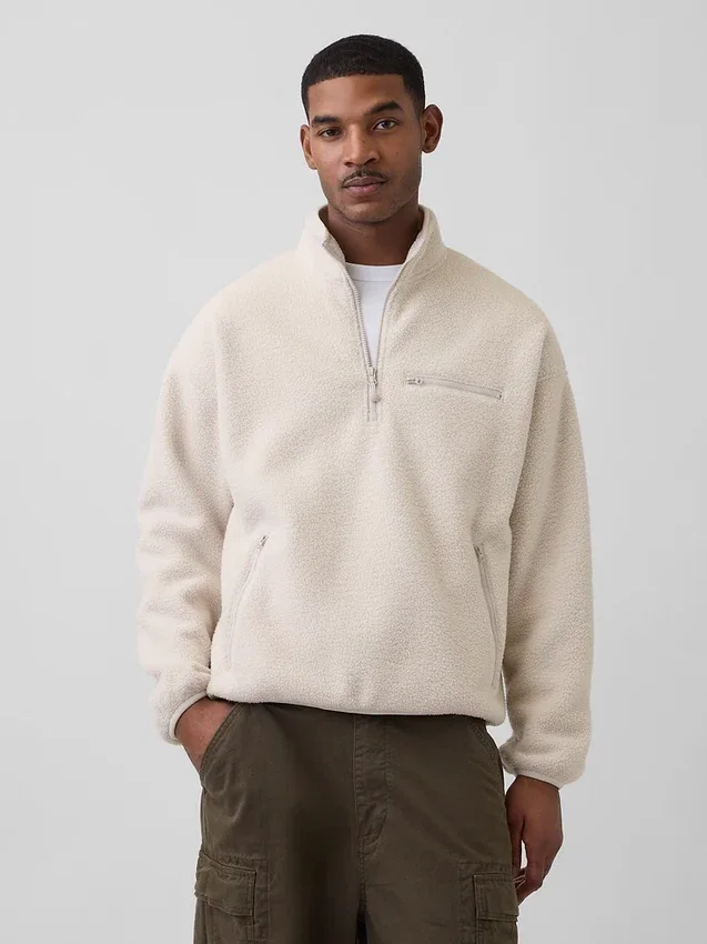 Oversized pulovr Sherpa s polovičním zipem