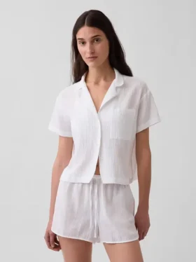 Oversized pyžamová košile z krepované gázy