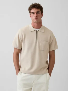 Oversized svetr s kapesním polo tričkem a čtvrtinovým zipem
