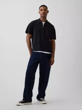 Oversized svetr s kapesním polo tričkem a čtvrtinovým zipem