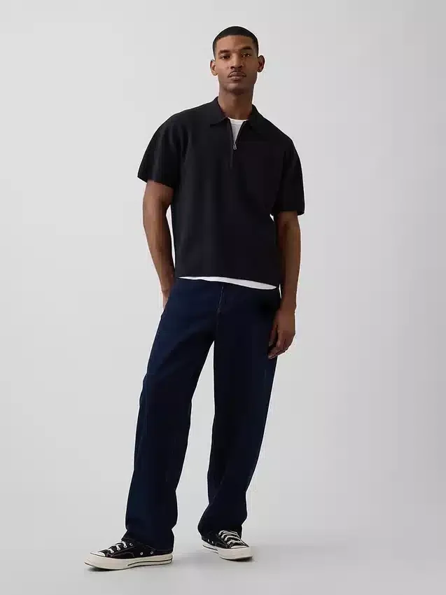 Oversized svetr s kapesním polo tričkem a čtvrtinovým zipem