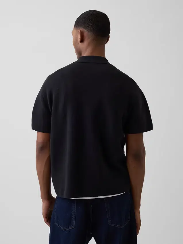 Oversized svetr s kapesním polo tričkem a čtvrtinovým zipem