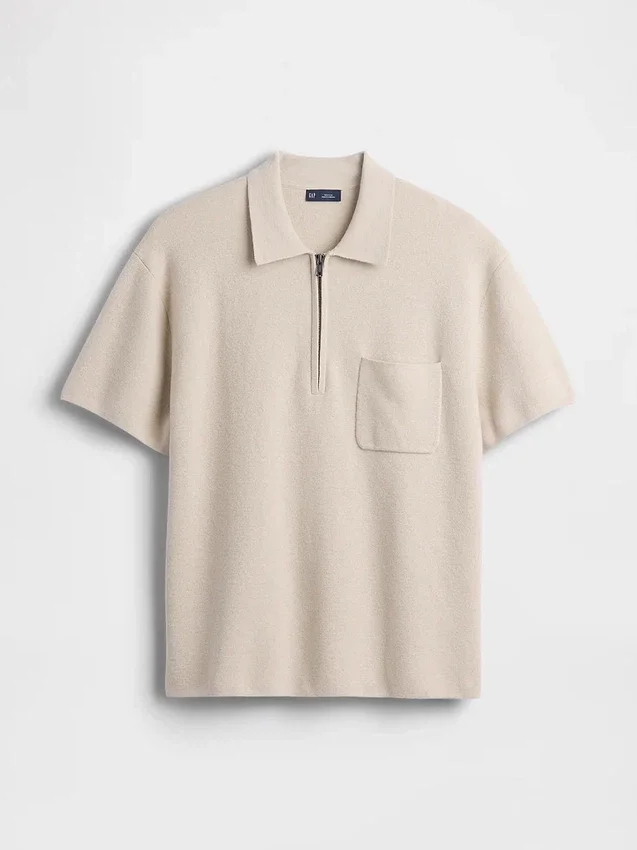 Oversized svetr s kapesním polo tričkem a čtvrtinovým zipem