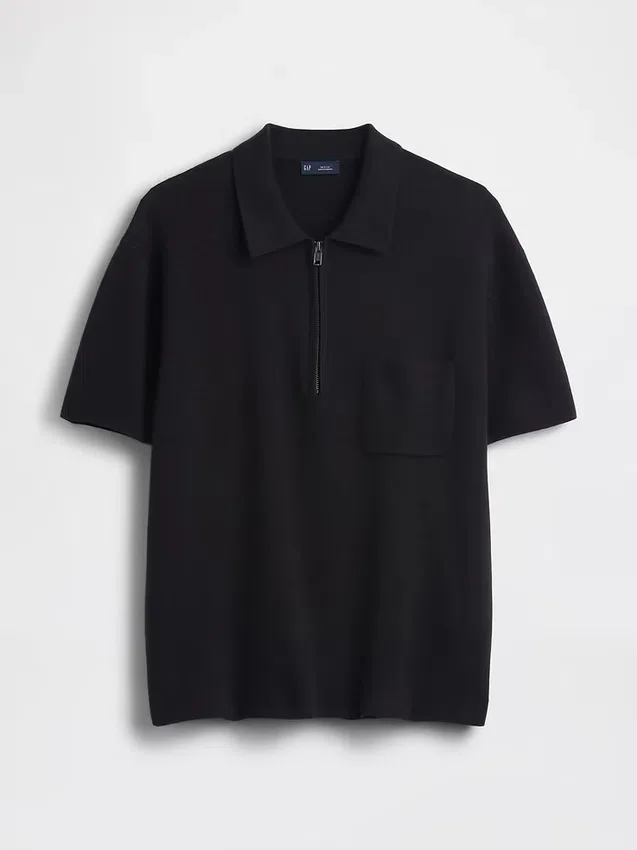 Oversized svetr s kapesním polo tričkem a čtvrtinovým zipem