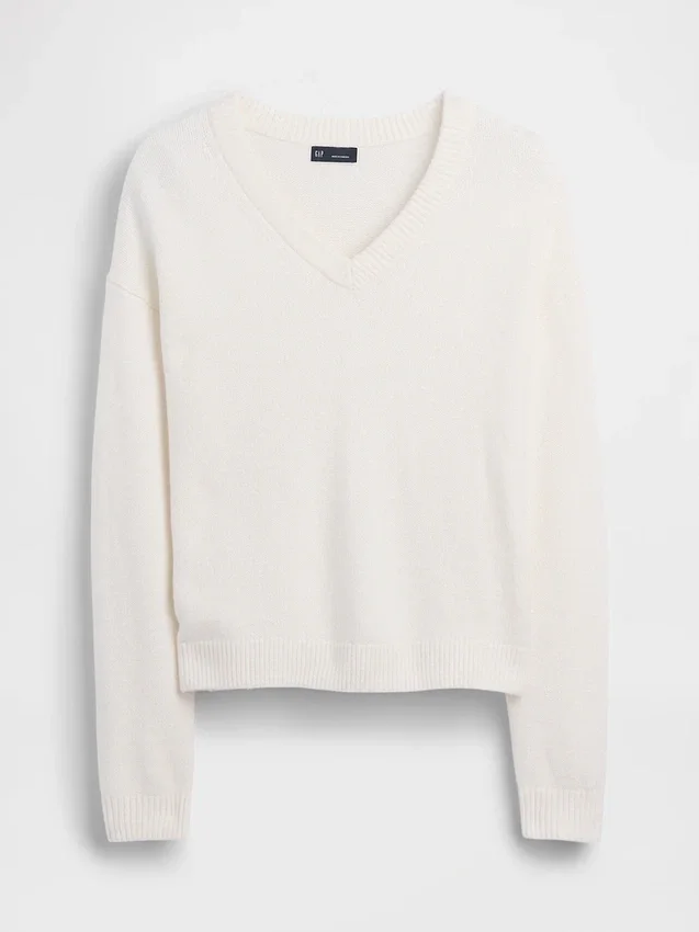 Oversized svetr s výstřihem do V z materiálu CashSoft