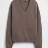 Oversized svetr s výstřihem do V z materiálu CashSoft
