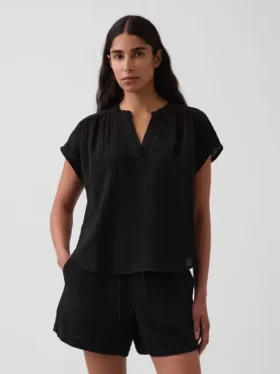 Oversized top z bavlněné gázy s rozparkem u krku