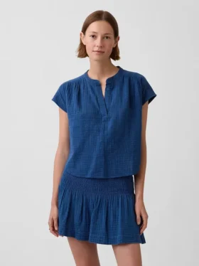 Oversized top z bavlněné gázy s rozparkem u krku